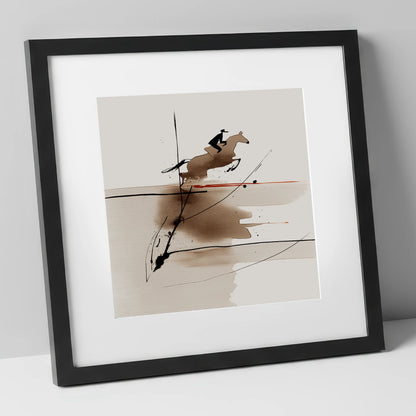 Sepia Suspension show jumping horse art print in black frame