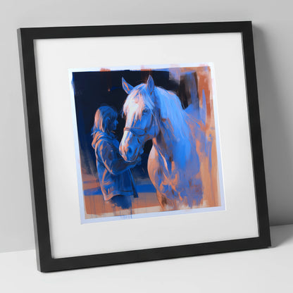 The Cobalt Bond horse & rider art print in black frame