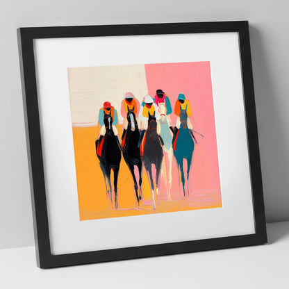 Charge to the Line racing horse art print in black frame