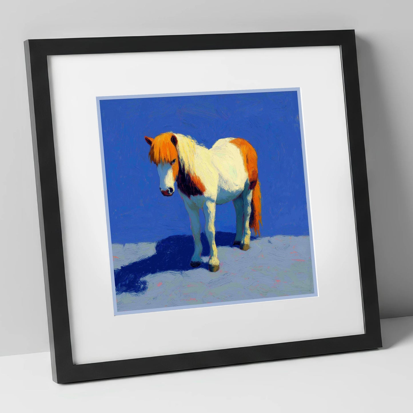 Sunlit Skewbald Pony horse breed art print in black frame