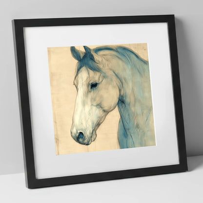 Parchment Profile Study horse portrait art print in black frame