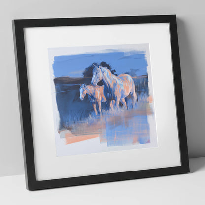 Twilight Companions wild horses art print in black frame