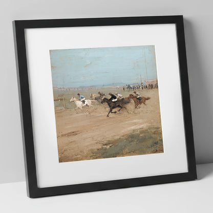 The Final Furlong racing horse art print in black frame