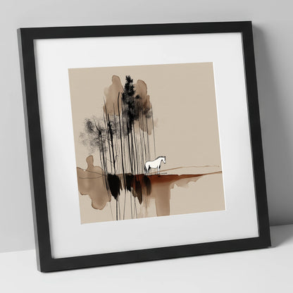 Sepia Solitude horse landscape art print in black frame