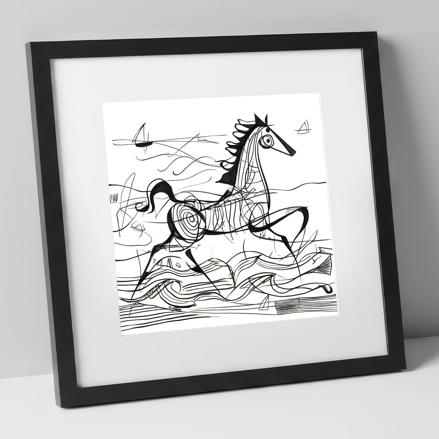 Structural Seaside Canter beach horse art print in black frame
