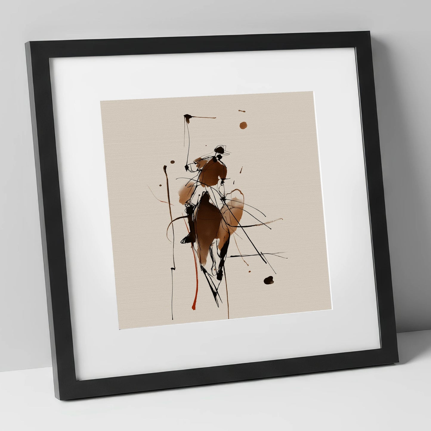 The High Swing polo horse art print in black frame