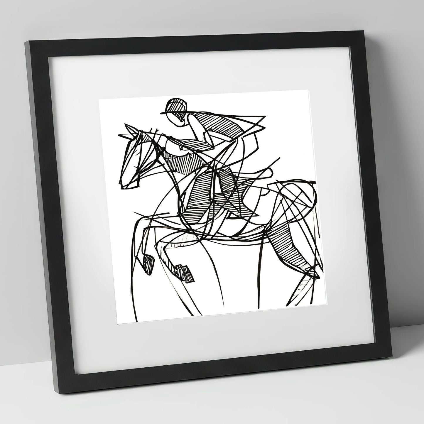Dynamic Line Jumper show jumping horse art print in black frame