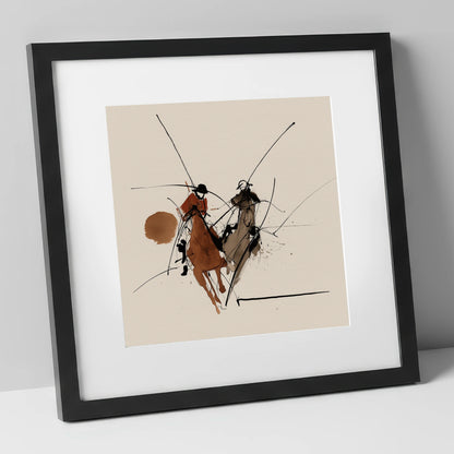 The Ride-Off polo horse art print in black frame