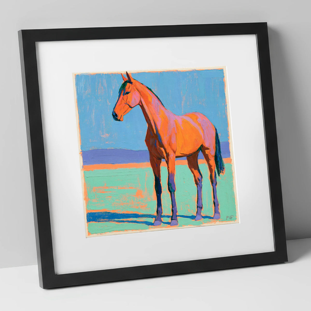 Vibrant Orange Horse Portrait horse breed art print in black frame