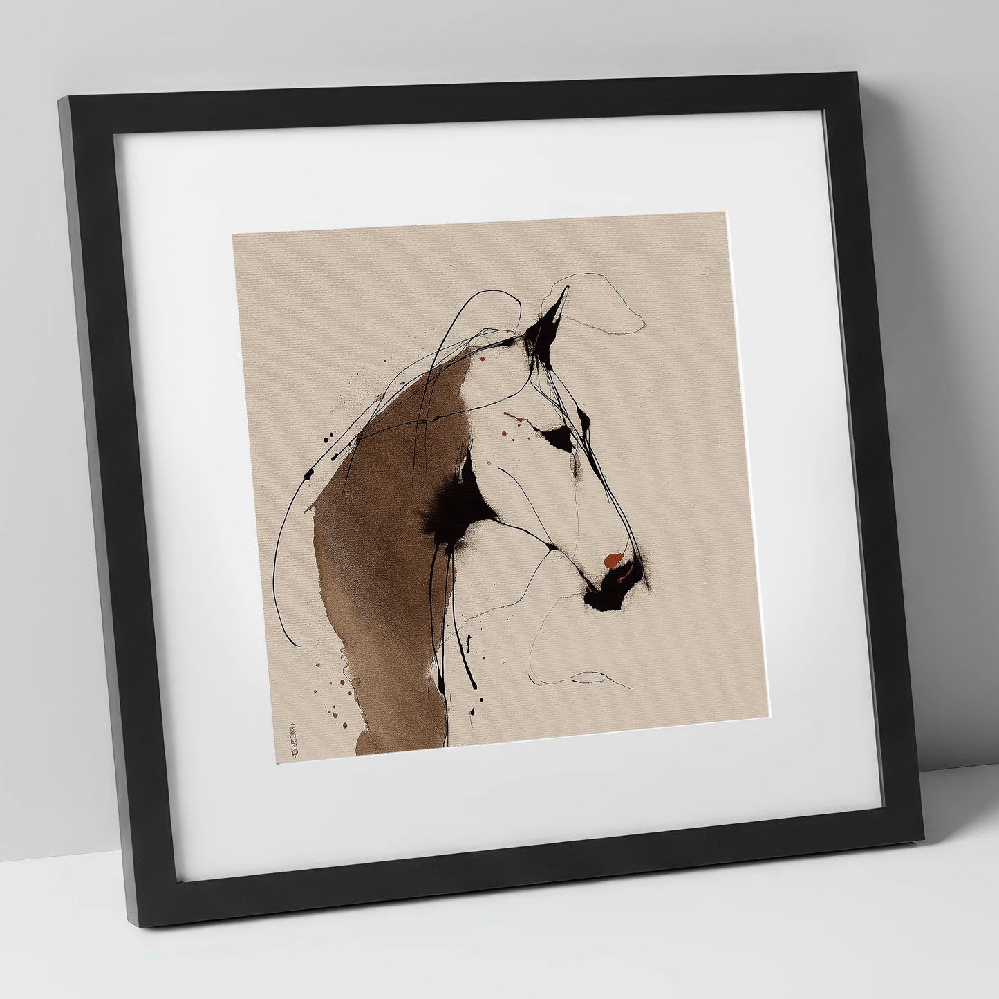 Fluid Sepia Profile horse portrait art print in black frame
