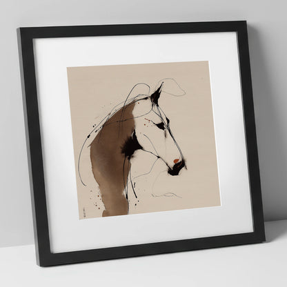 Fluid Sepia Profile horse portrait art print in black frame