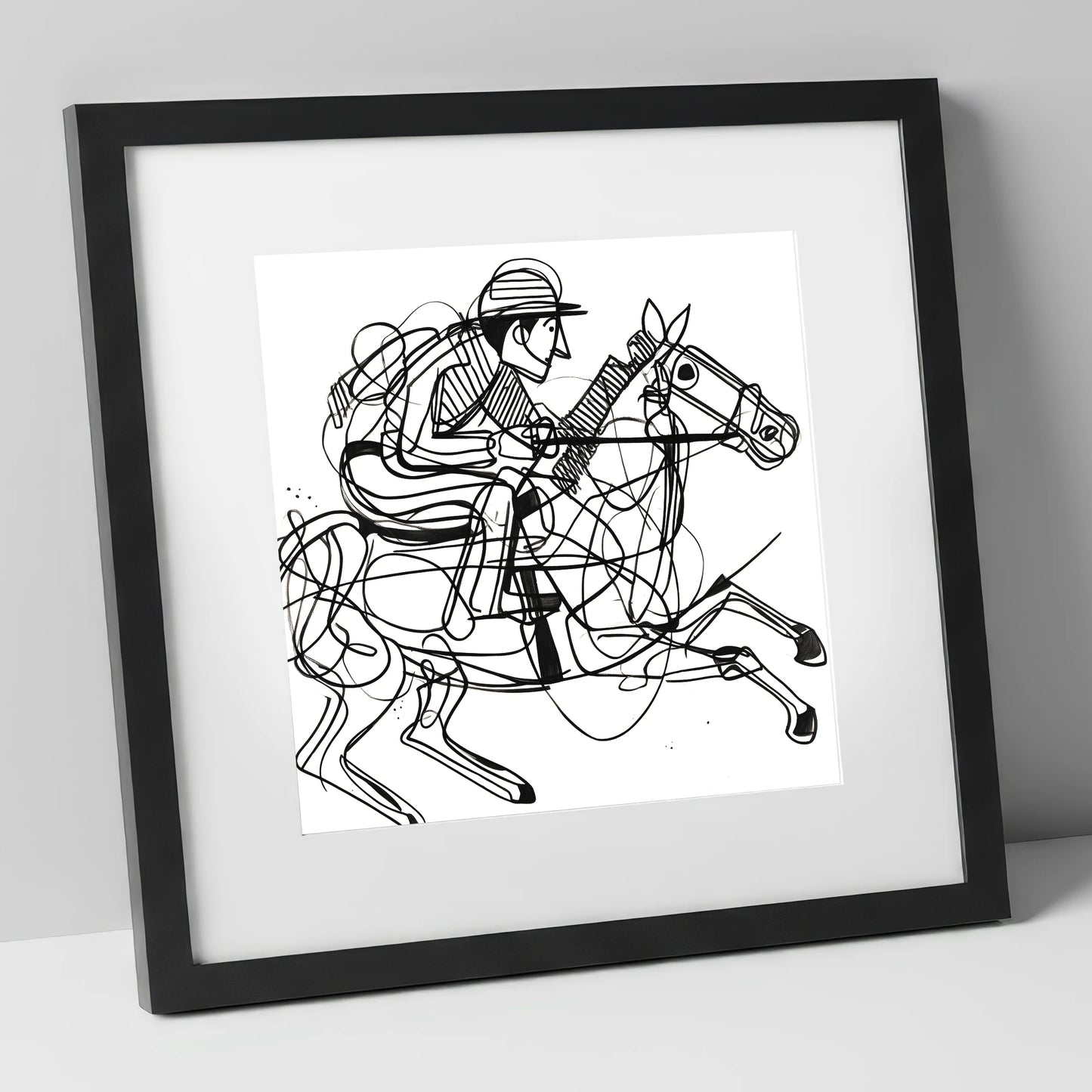 The Abstract Sprint racing horse art print in black frame