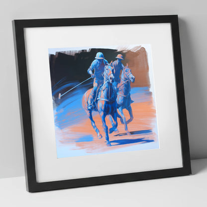 Cobalt Polo Pursuit polo horse art print in black frame