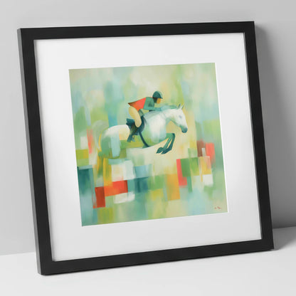 Clearing the Colours show jumping horse art print in black frame