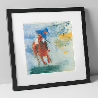 Midfield Strike polo horse art print in black frame