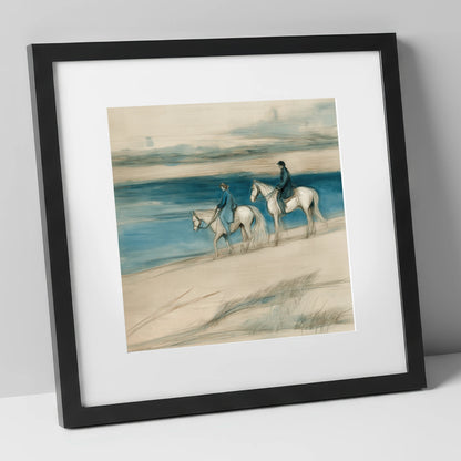 Tide Line Companions beach horse art print in black frame