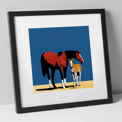 Bold Modern Devotion mare & foal art print in black frame