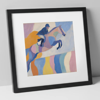 Pastel Abstract Leap show jumping horse art print in black frame