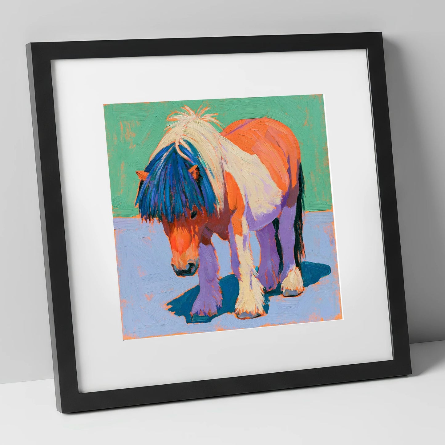 Shetland Pony In Vivid Colours horse breed art print in black frame