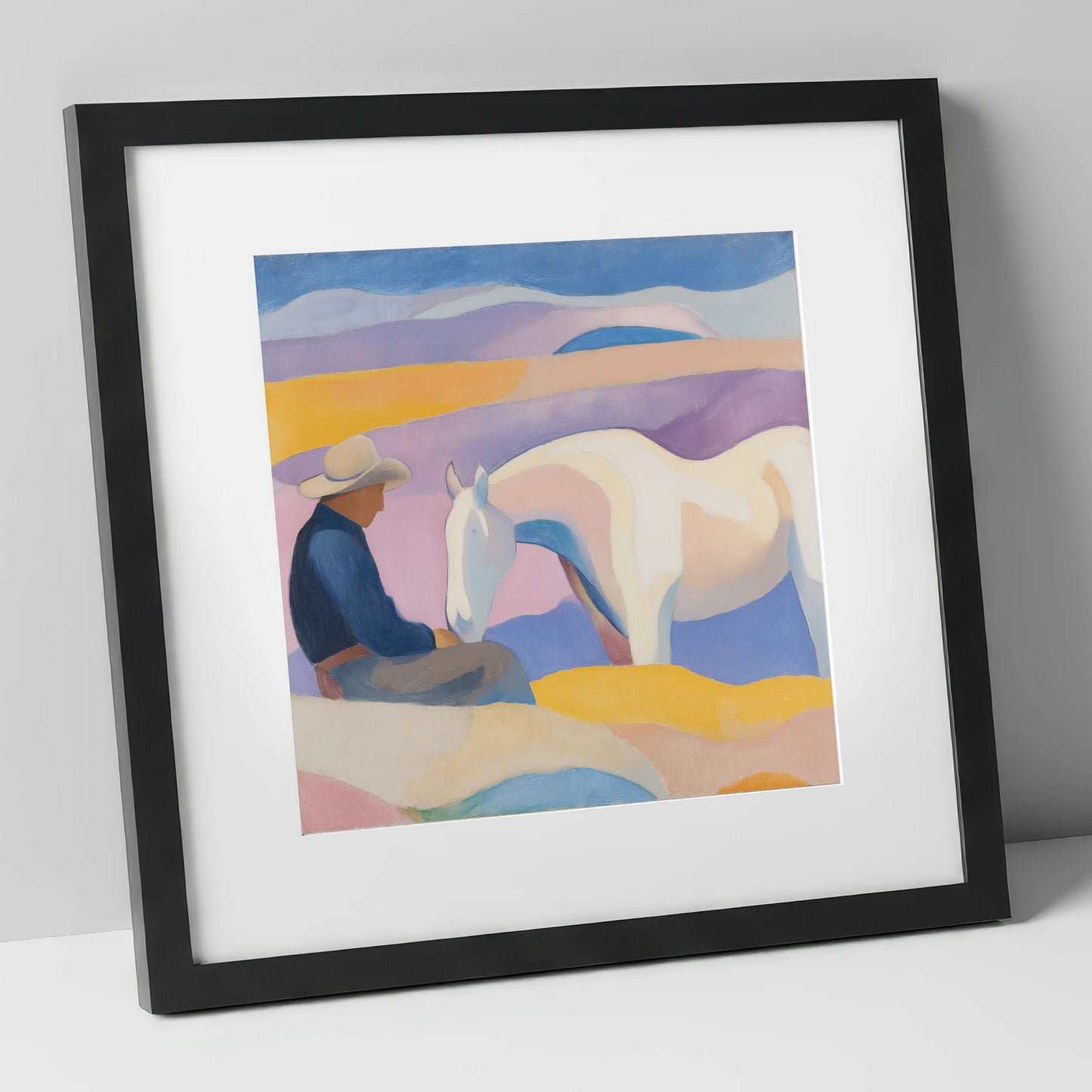 The Quiet Companion horse & rider art print in black frame
