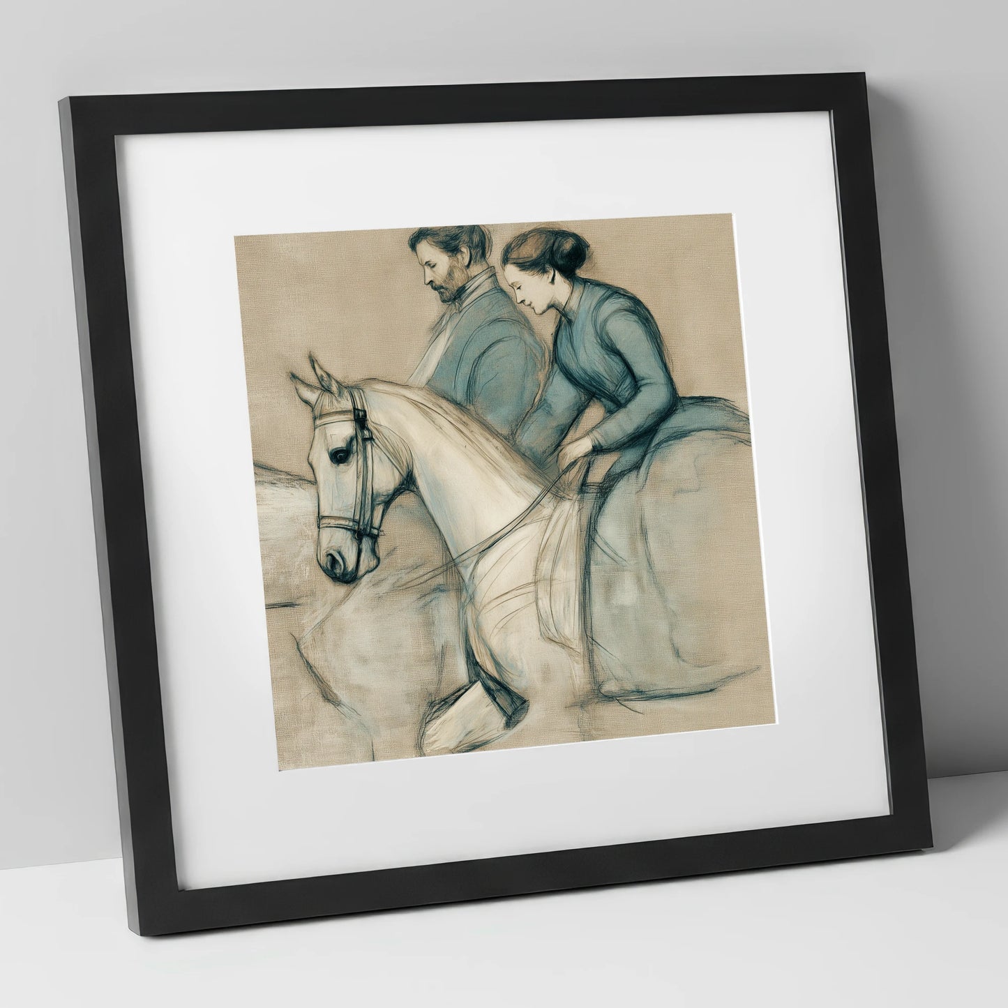 The Shared Journey horse & rider art print in black frame