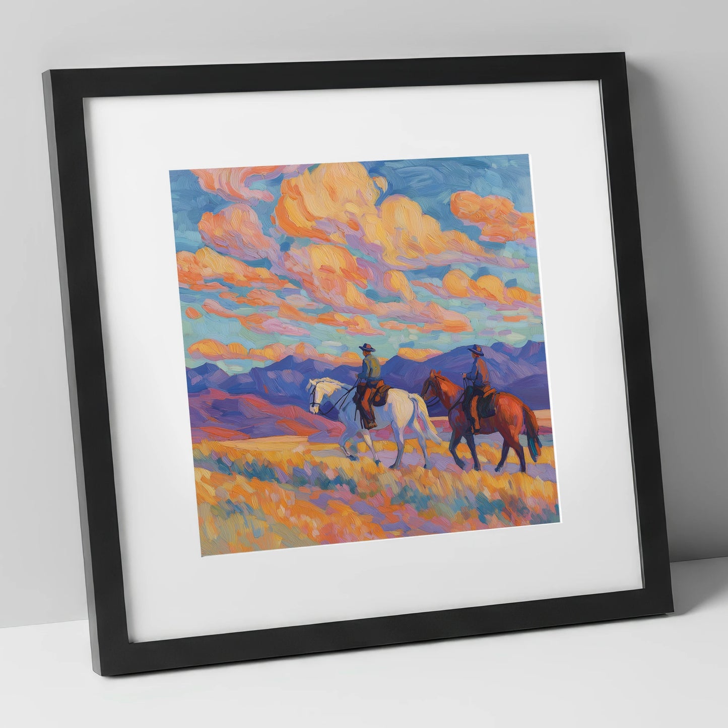 Painted Horizon Riders horse landscape art print in black frame