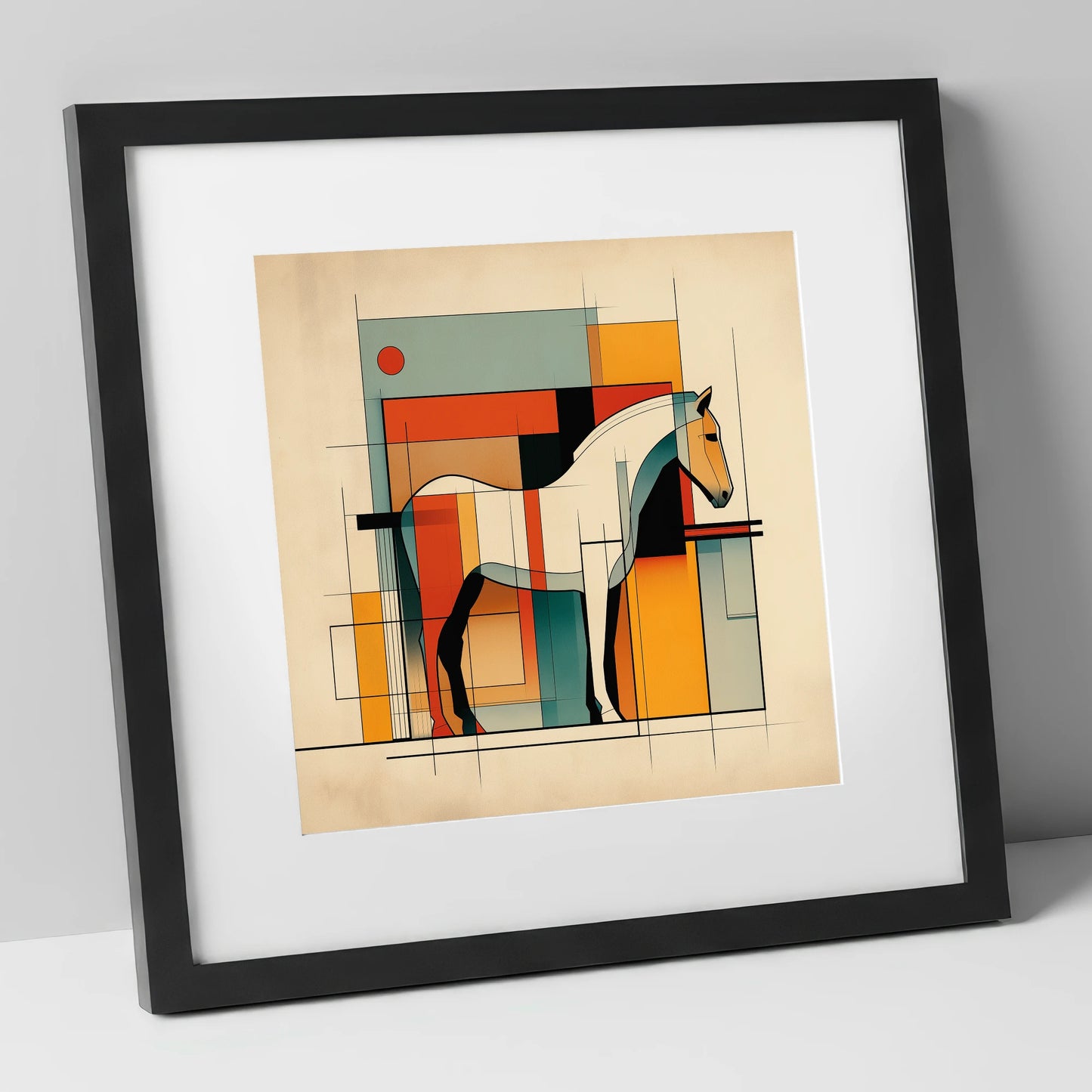 Modernist Equine Profile horse stable art print in black frame