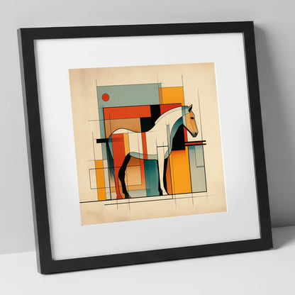 Modernist Equine Profile horse stable art print in black frame