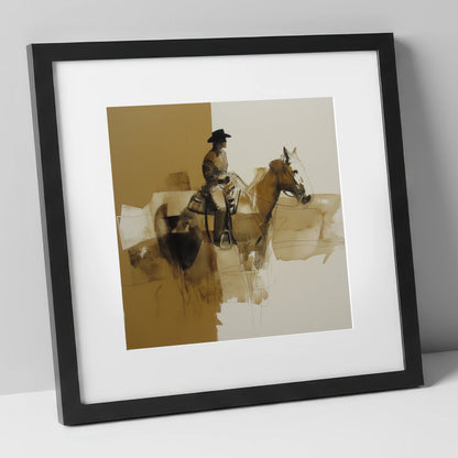 Solitary Western Rider western horse art print in black frame