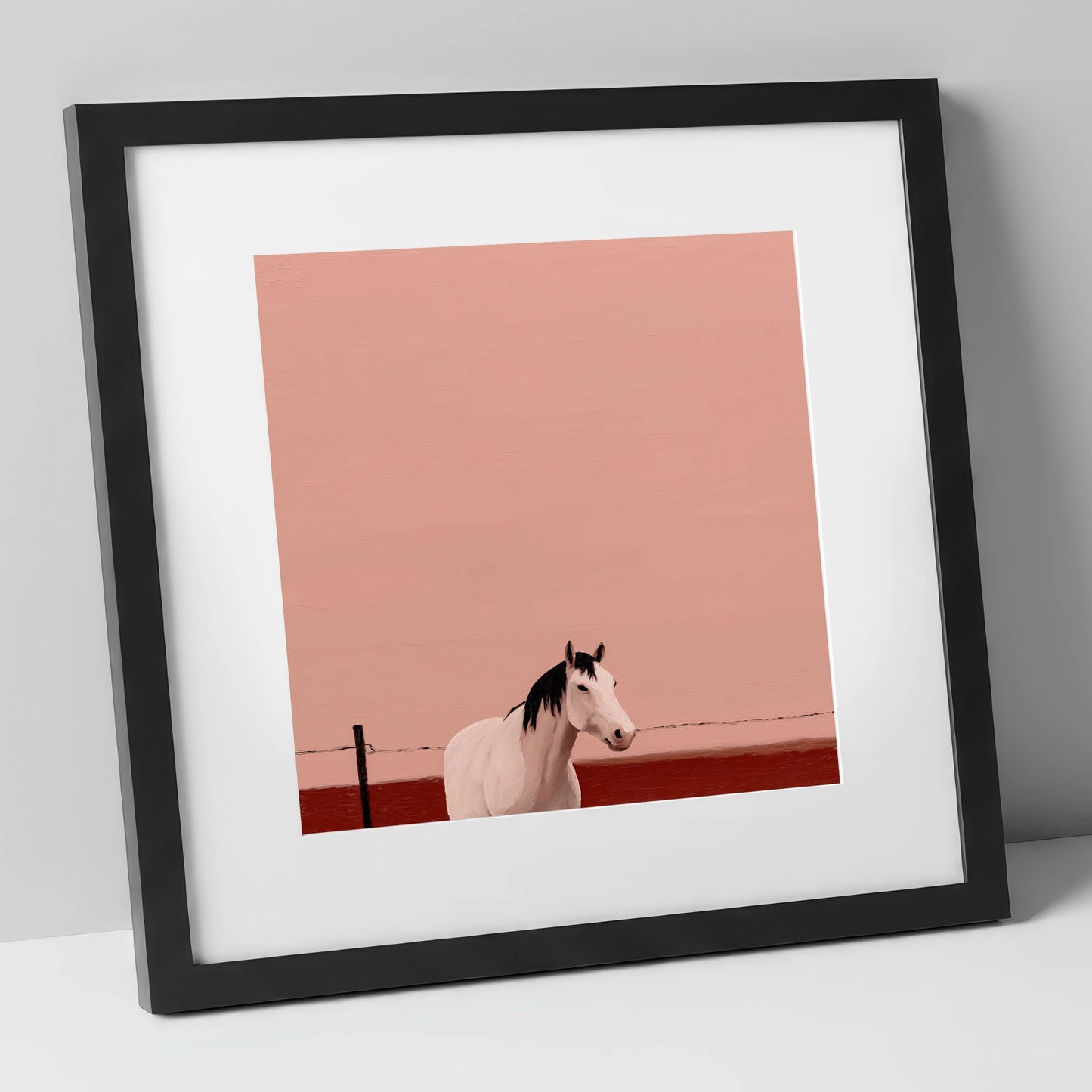 Dusty Rose Horizon horse portrait art print in black frame