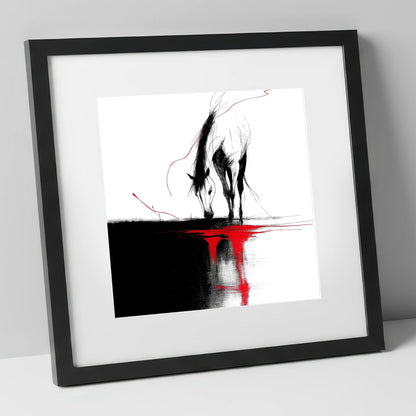 Crimson Reflection horse portrait art print in black frame