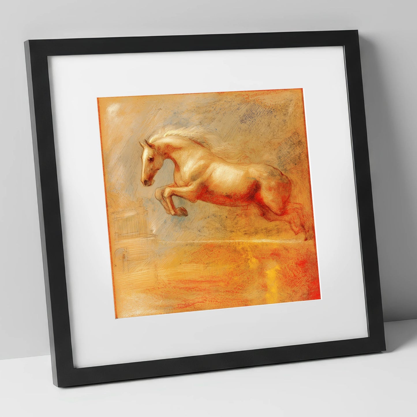 Ethereal Flight show jumping horse art print in black frame