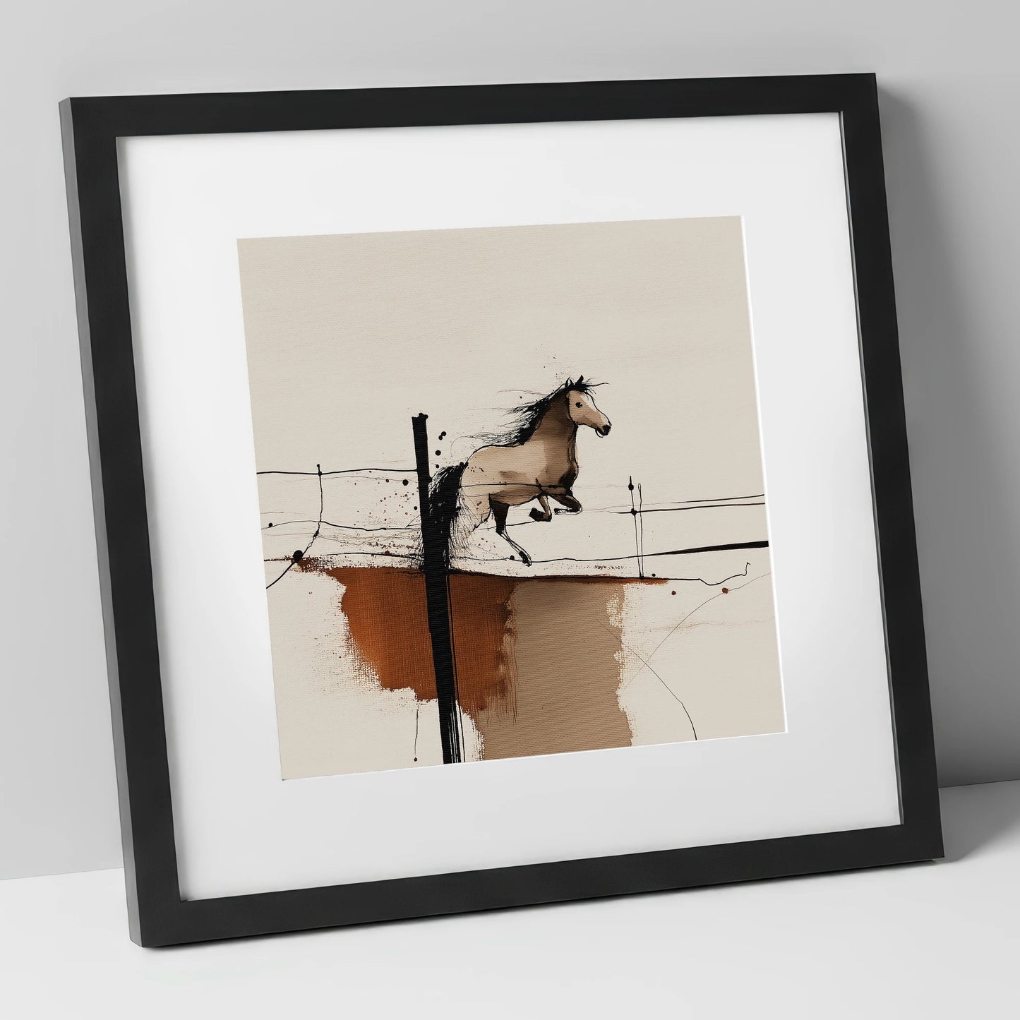 Clearing the Boundary show jumping horse art print in black frame