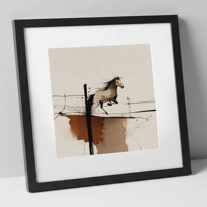 Clearing the Boundary show jumping horse art print in black frame