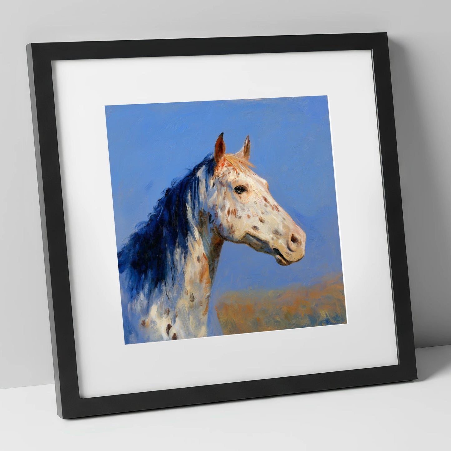Azure Appaloosa Portrait horse breed art print in black frame