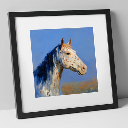 Azure Appaloosa Portrait horse breed art print in black frame