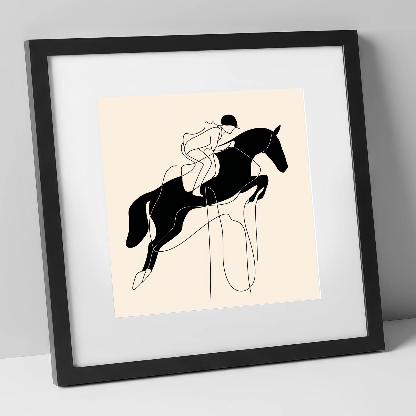 Flight and Form show jumping horse art print in black frame