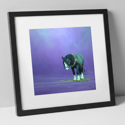 Twilight Rest working horse art print in black frame