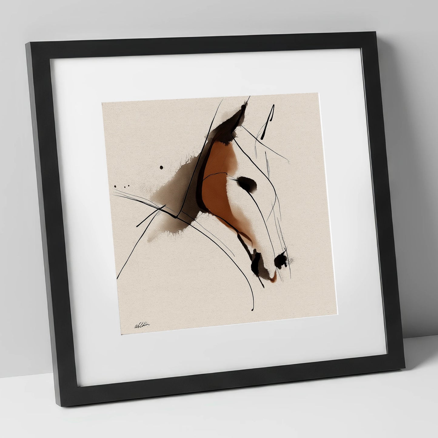Abstract Sienna Profile horse portrait art print in black frame