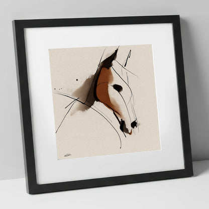 Abstract Sienna Profile horse portrait art print in black frame