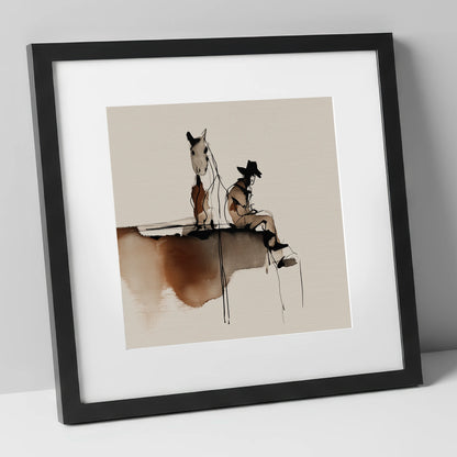 Resting on the Ridge western horse art print in black frame