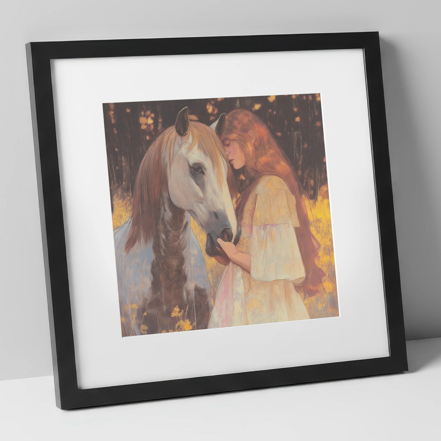 Ethereal Connection horse & rider art print in black frame