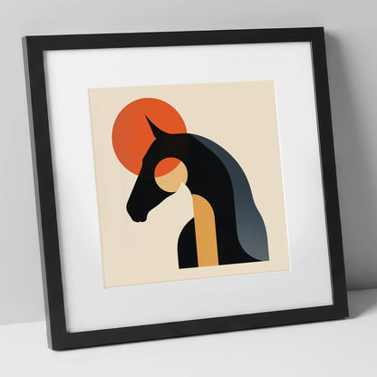 Geometric Equine Harmony horse & rider art print in black frame