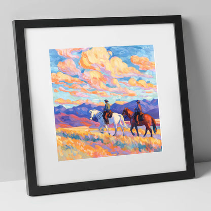 Painted Horizon Riders horse landscape art print in black frame