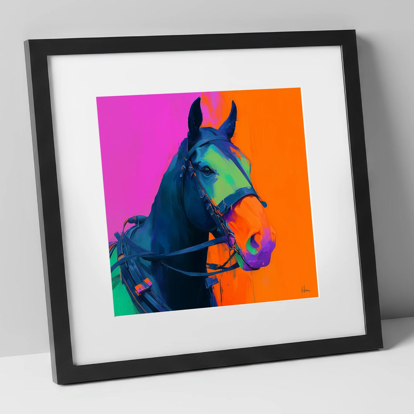 The Electric Workhorse working horse art print in black frame