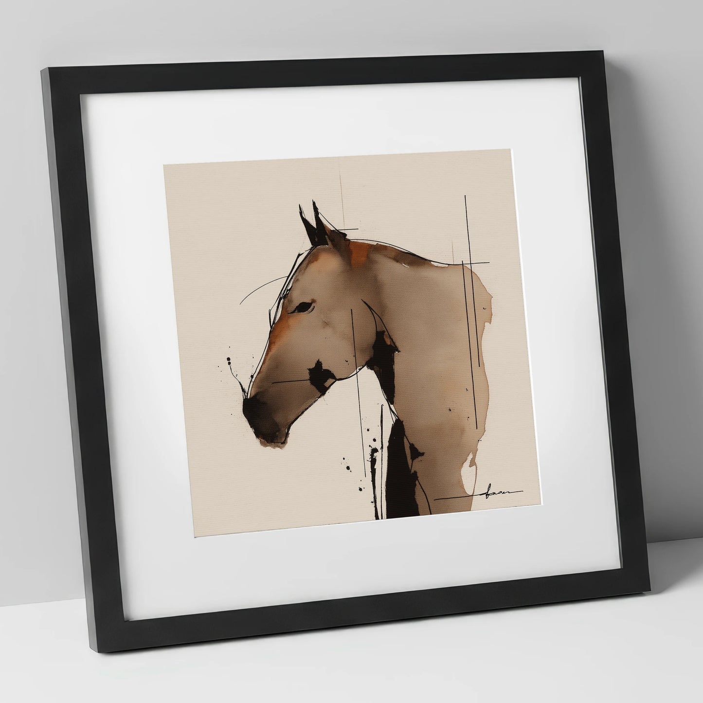Abstract Sepia Profile horse portrait art print in black frame