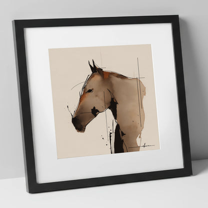 Abstract Sepia Profile horse portrait art print in black frame