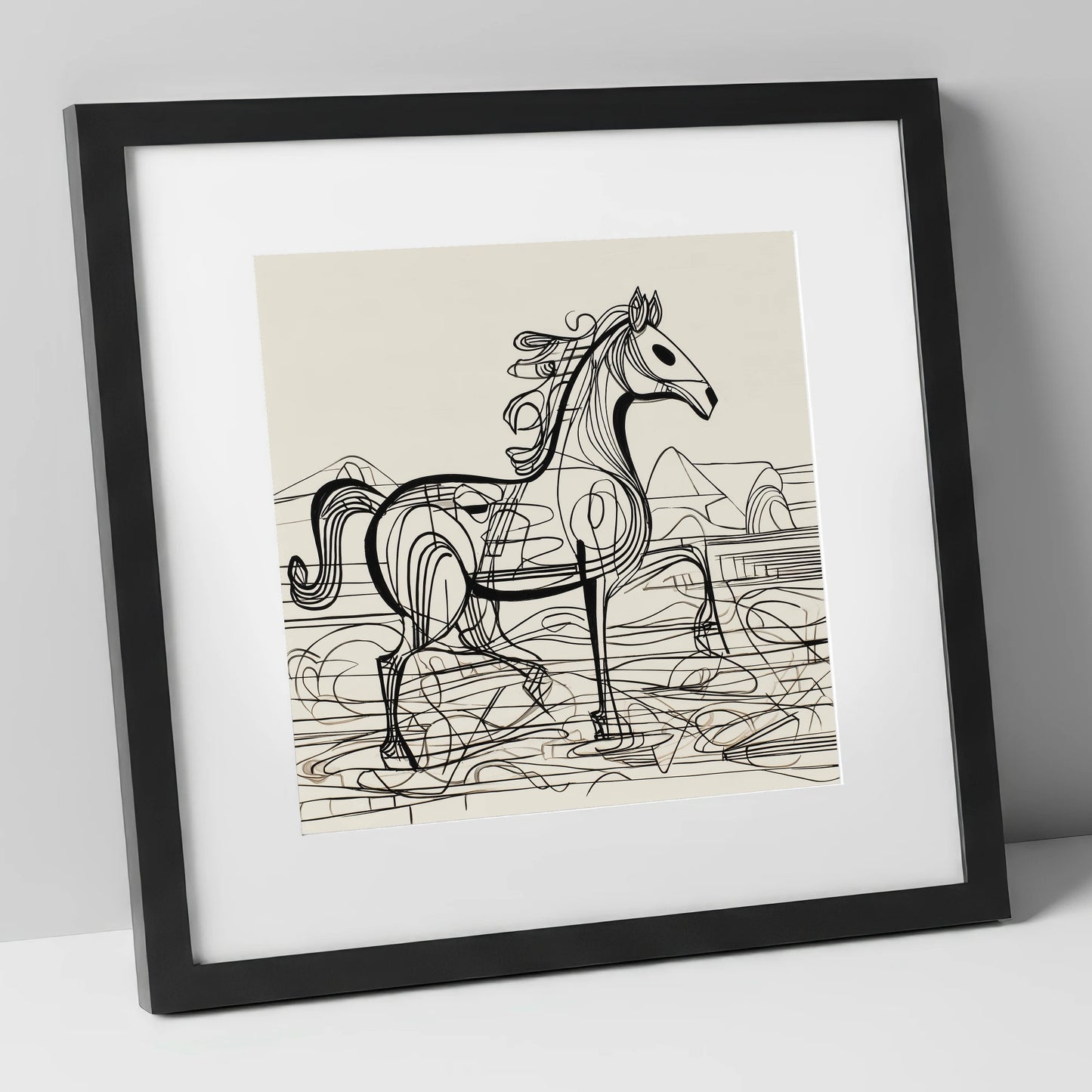 Coastline Contours beach horse art print in black frame