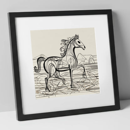 Coastline Contours beach horse art print in black frame