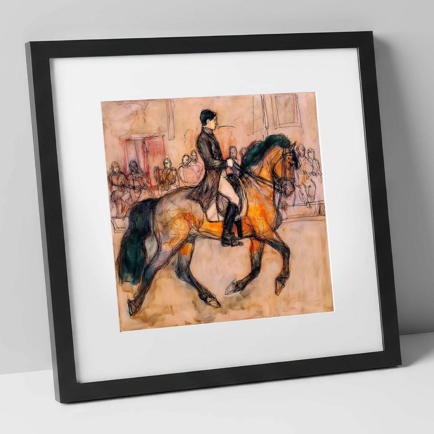 Classical Cadence dressage horse art print in black frame
